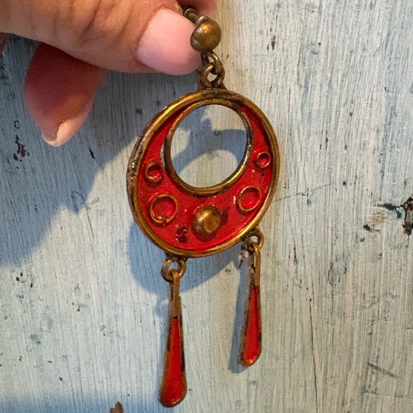 From Mexico, early 1950’s, Vintage Red & Gold Dangle Earrings - Picture 6 of 13